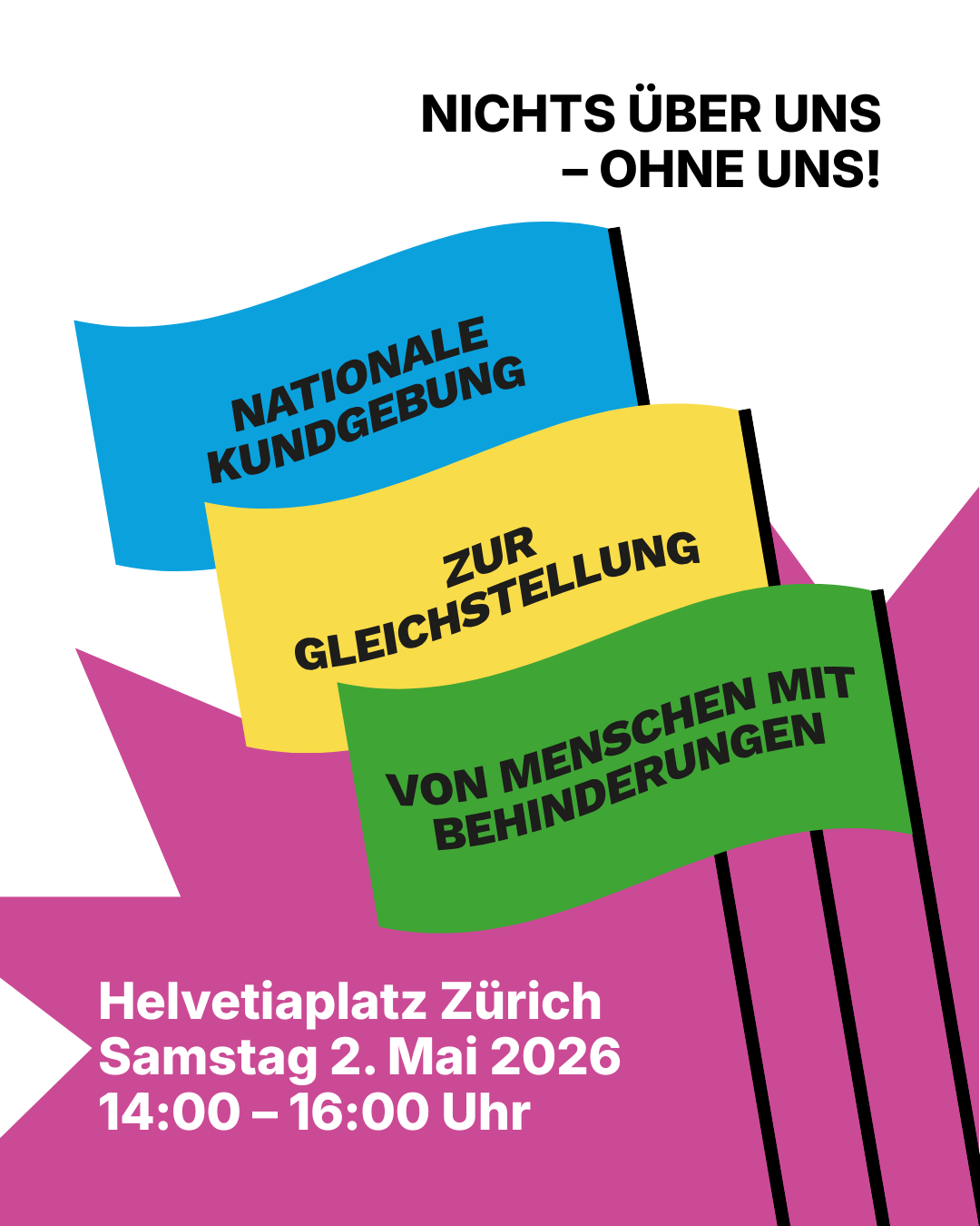 Poster für Nationale Kundgebung zur Gleichstellung von Menschen mit Behinderungen, Samstag, 2. Mai 2026